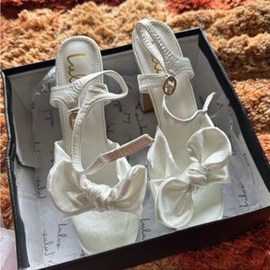 Lulu's LYELUH White Strappy Heels with Satin Finish